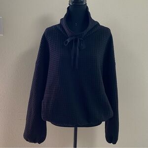 Max Studio Sweater Women’s Size Medium Black Cowl Neck Pullover waffle knit